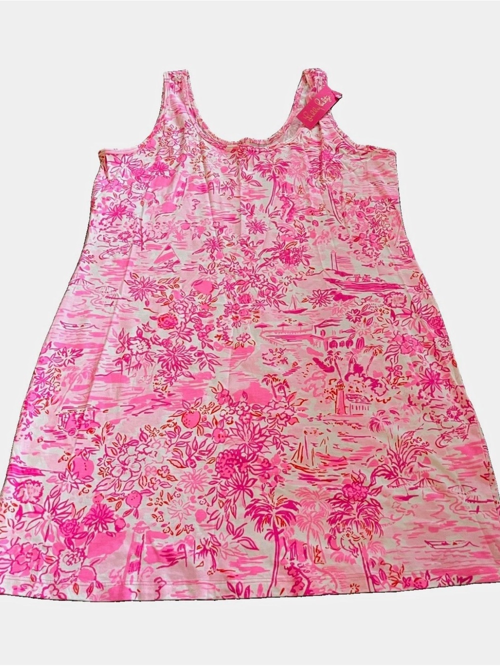 Lilly Pulitzer Newberri Tank Dress Peony Pink Seaside Scene Size XL NWT